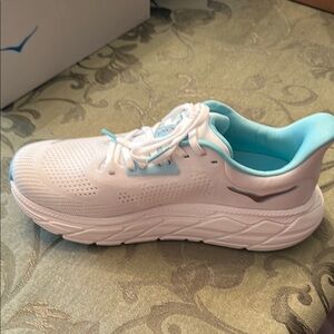 Hoka White and Sky Blue Running Shoes